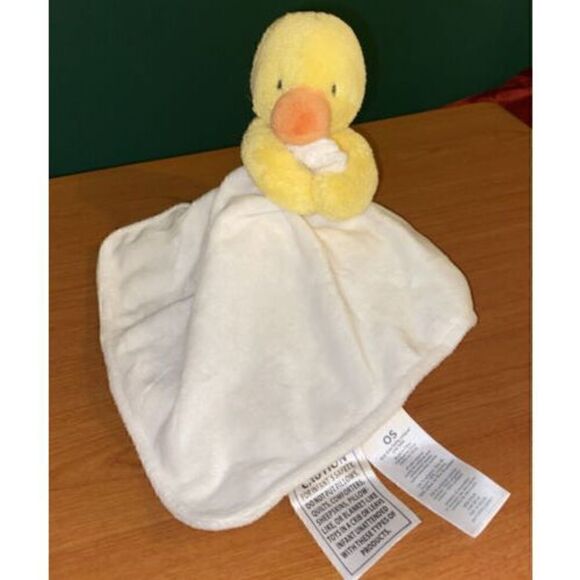 CARTER'S BABY YELLOW DUCK RATTLE WHITE SECURITY BLANKET STUFFED ANIMAL PLUSH TOY - Picture 1 of 5